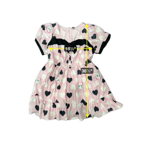 Disney Marie Pink Dress Heart Pattern And Bow Accents Size 4 Kidcore Aristocats - Picture 12 of 13